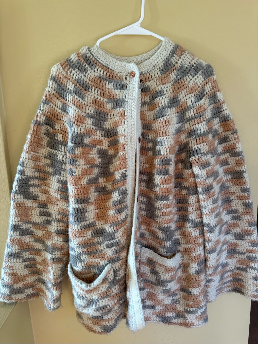 Neutral Multi-Tone Crochet Cardigan Sweater - Cream, Gray & Brown